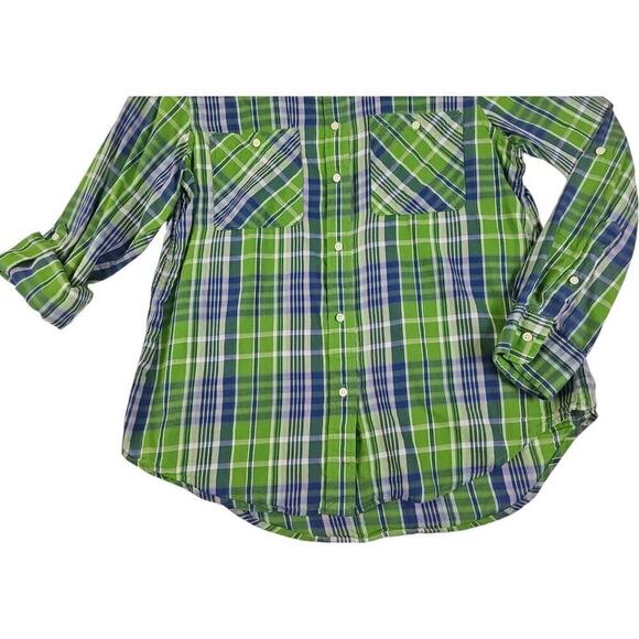 Lauren Ralph Lauren LRL ~Woman Size L Petite~ Green/Blue Plaid Shirt Long Sleeve - Picture 6 of 12